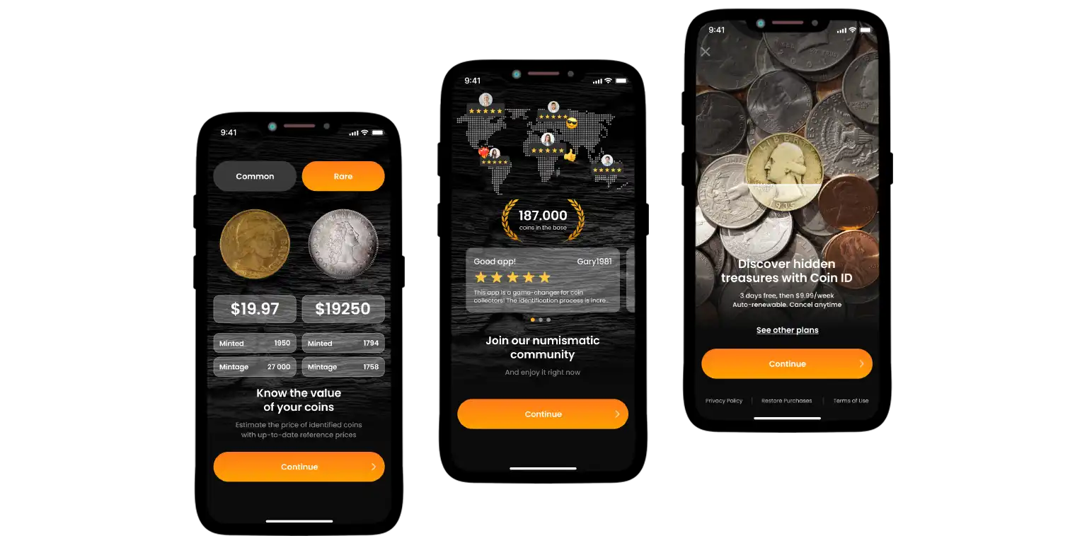 A screen from the Coin ID Scanner app showing some of its features.
